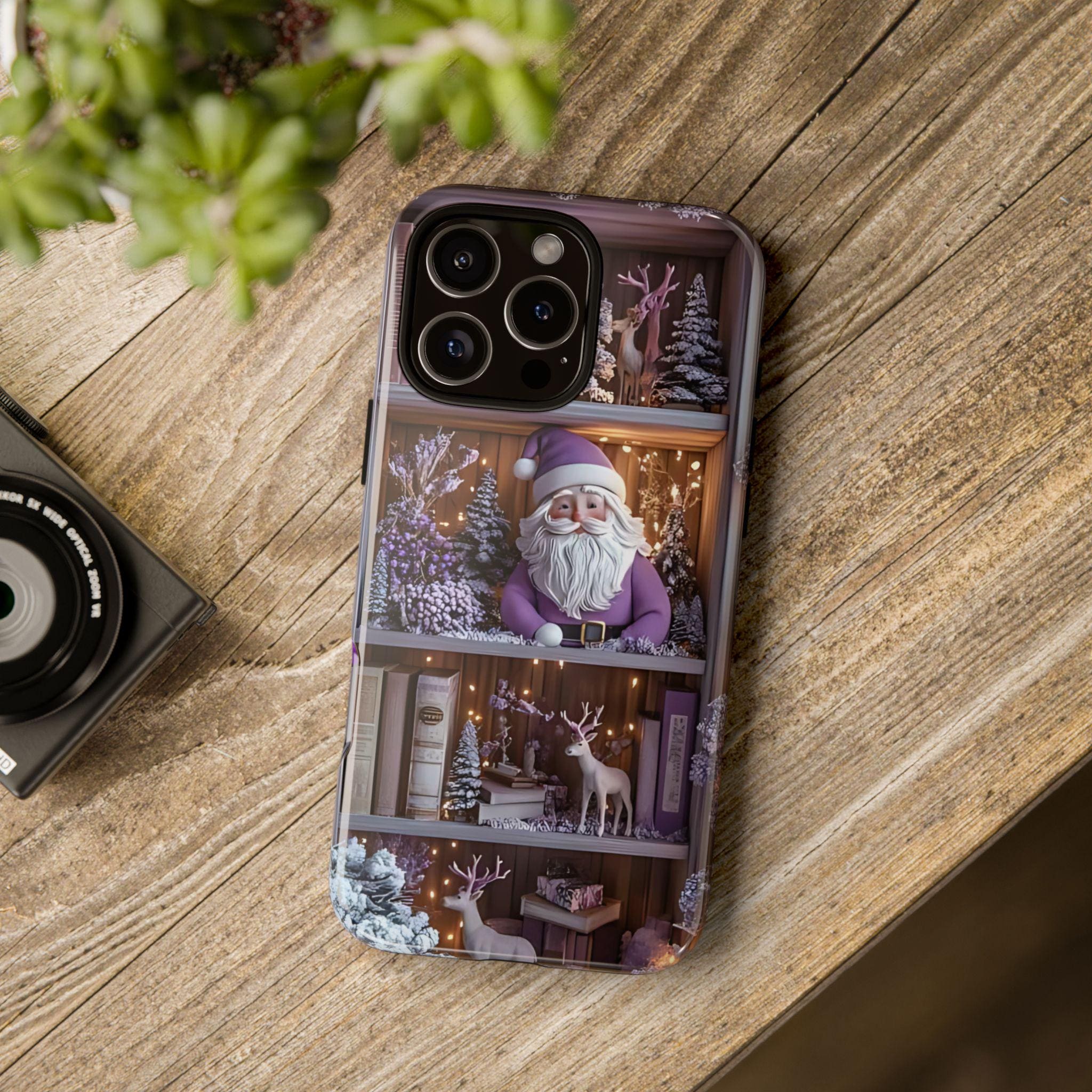 Bookish Phone Case Boho Floral Elements, Light Purple Christmas Bookshelf iPhone Galaxy, Pixel