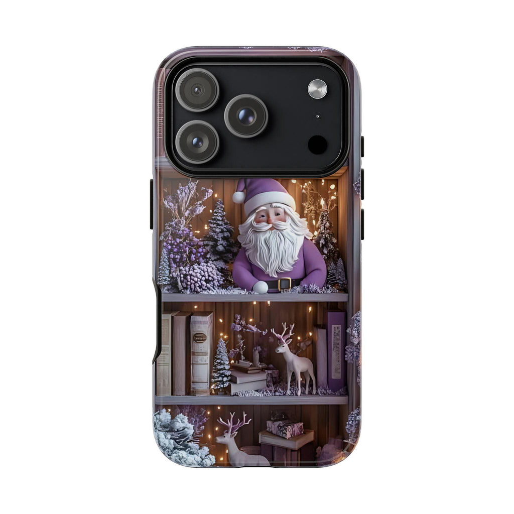 Bookish Phone Case Boho Floral Elements, Light Purple Christmas Bookshelf iPhone Galaxy, Pixel