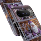 Bookish Phone Case Boho Floral Elements, Light Purple Christmas Bookshelf iPhone Galaxy, Pixel