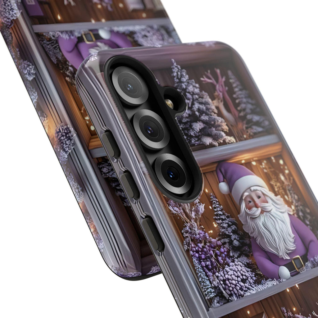Bookish Phone Case Boho Floral Elements, Light Purple Christmas Bookshelf iPhone Galaxy, Pixel