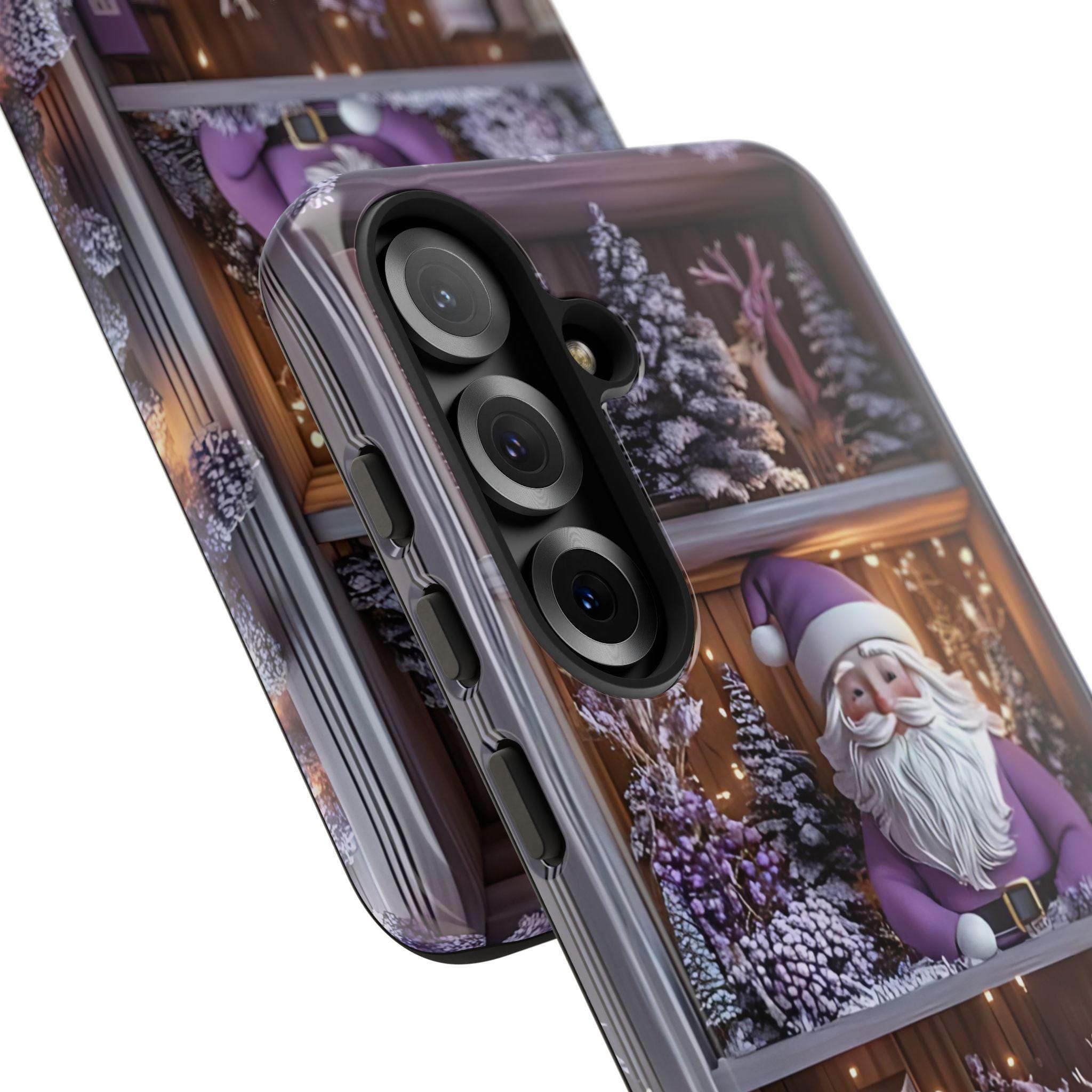 Bookish Phone Case Boho Floral Elements, Light Purple Christmas Bookshelf iPhone Galaxy, Pixel