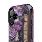 Bookish MagSafe iPhone Case: Purple Floral Bookshelf, Faux Embroidery