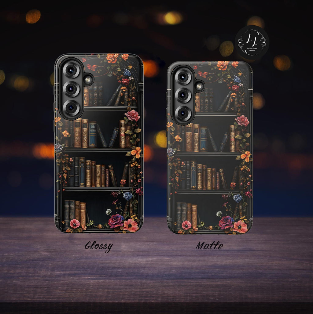 Floral Bookish Phone Case, Book Literary Lover Gift, Bookshelf iPhone Galaxy Pixel