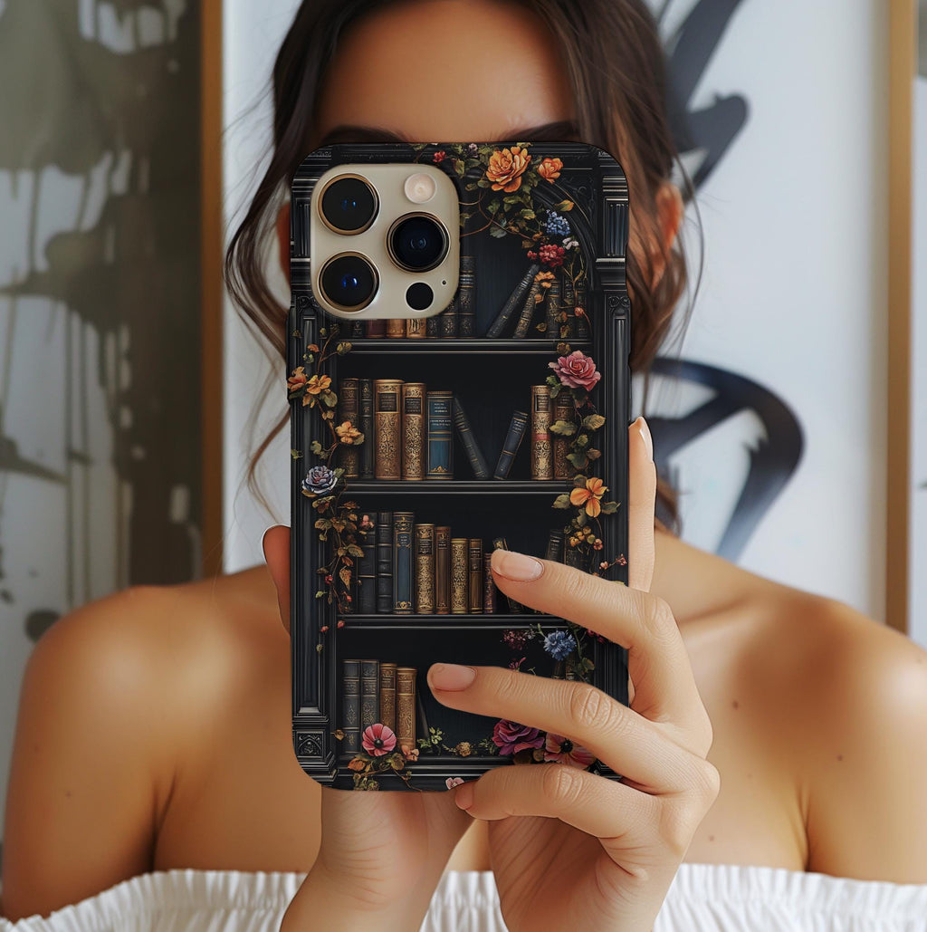 Floral Bookish Phone Case, Book Literary Lover Gift, Bookshelf iPhone Galaxy Pixel