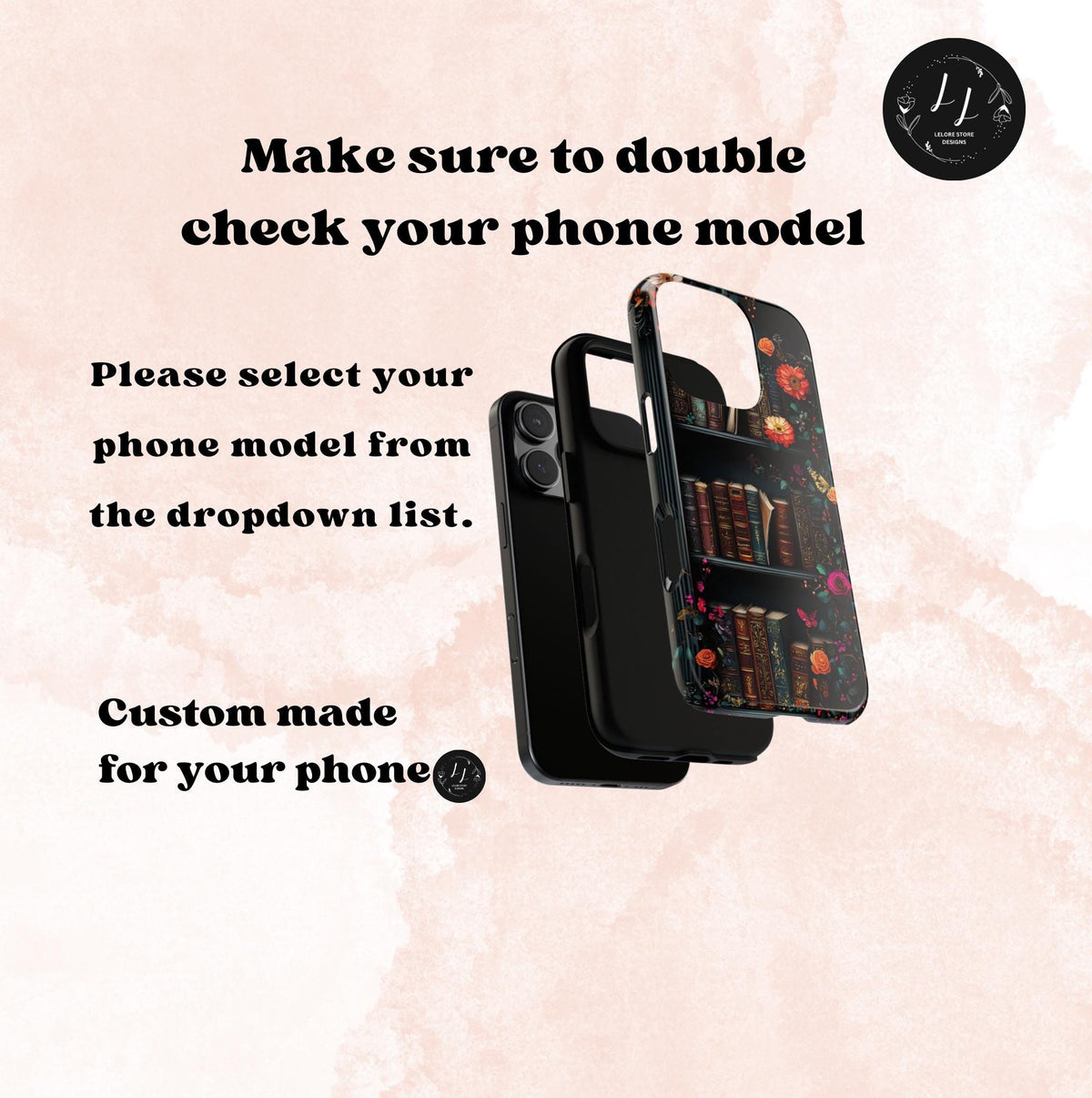 Vintage Floral Bookish Phone Case, Bookshelf Boho Cover Book Lovers iPhone Galaxy Pixel