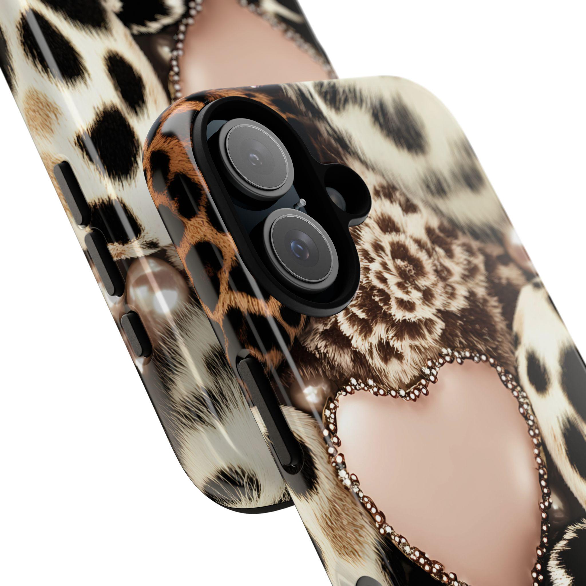 Pink Glitter Leopard Print Hearts Phone Case iPhone Galaxy Pixel,