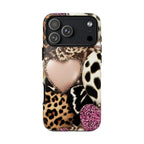 Pink Glitter Leopard Print Hearts Phone Case iPhone Galaxy Pixel,