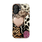 Pink Glitter Leopard Print Hearts Phone Case iPhone Galaxy Pixel,