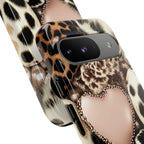 Pink Glitter Leopard Print Hearts Phone Case iPhone Galaxy Pixel,