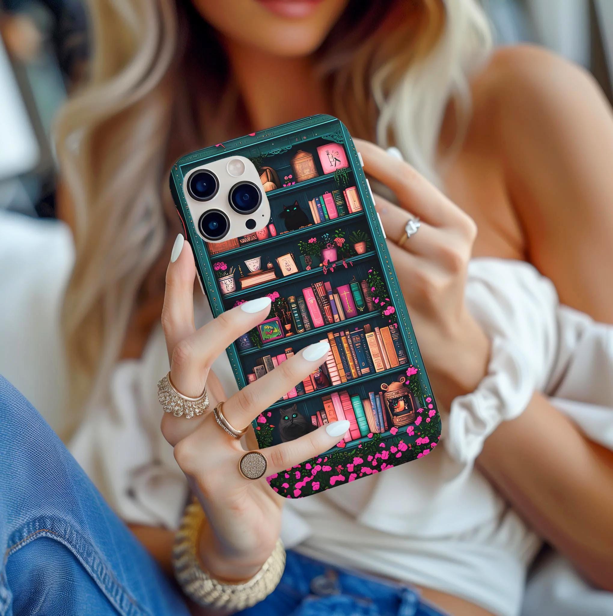 Bookish Phone Case, Book Cats Lover, Bookshelf Librarians Gifts, iPhone Galaxy Pixel Cover