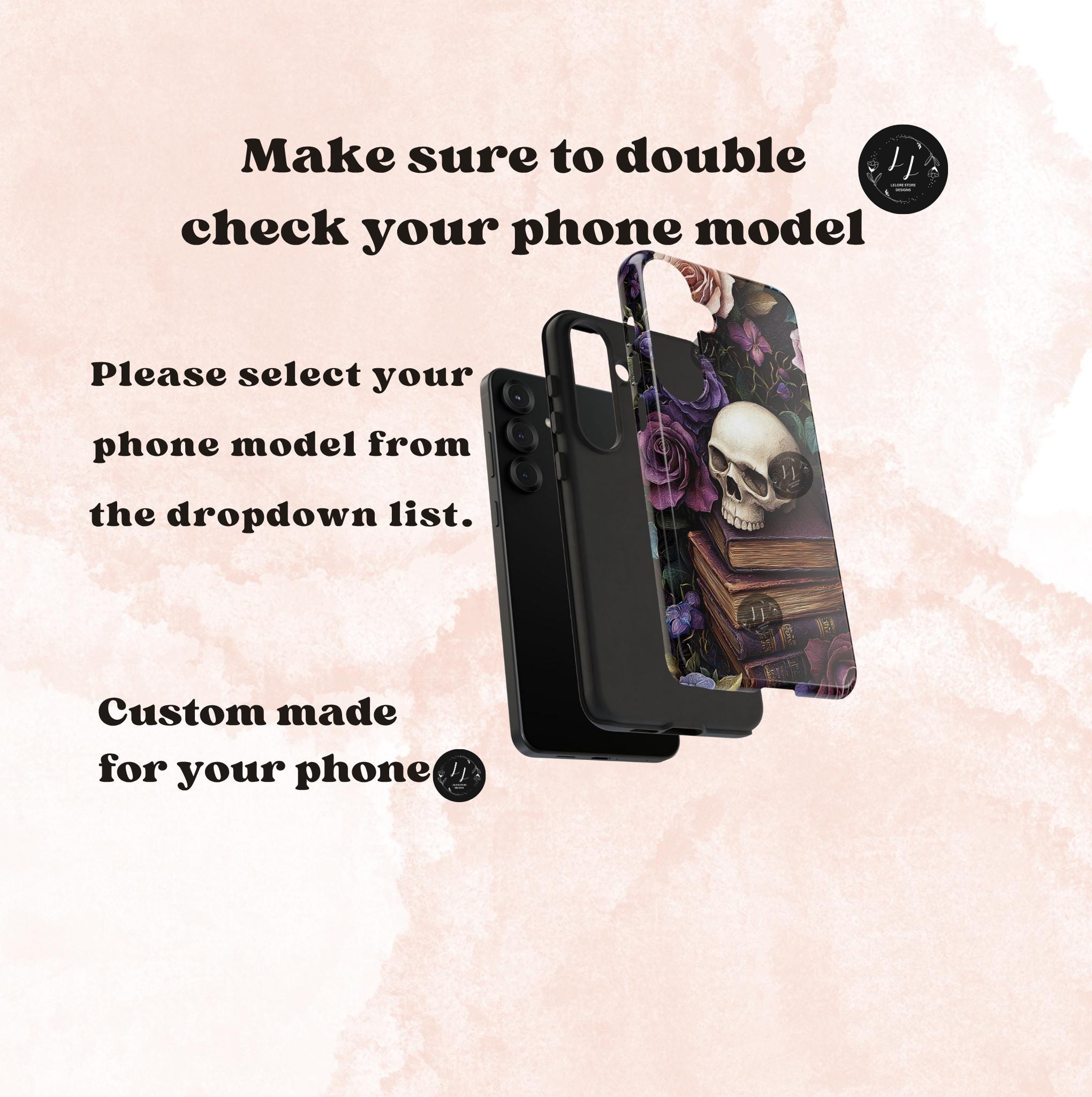 Dark Floral Skull Phone Case: Gothic Roses iPhone, Samsung, Pixel