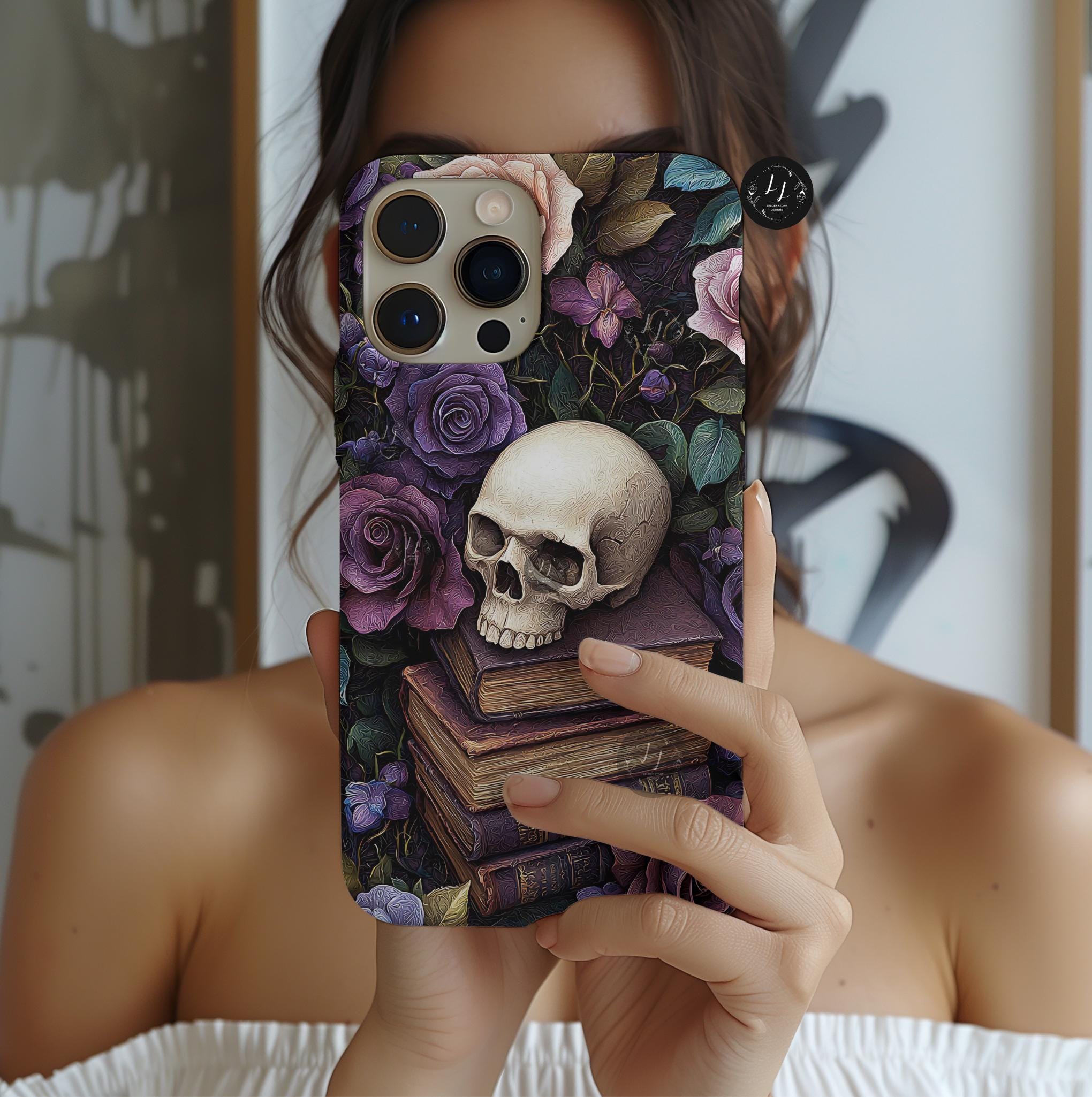 Dark Floral Skull Phone Case: Gothic Roses iPhone, Samsung, Pixel