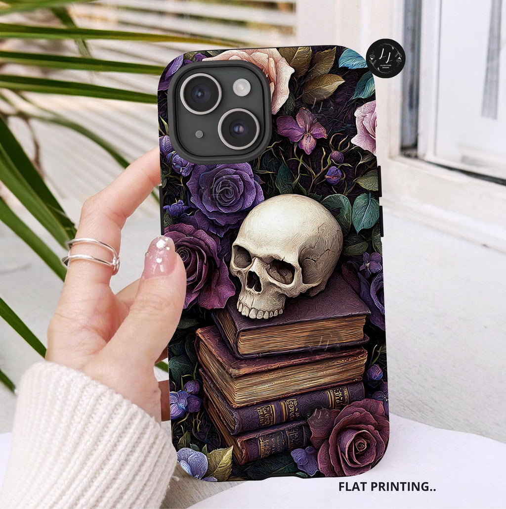 Dark Floral Skull Phone Case: Gothic Roses iPhone, Samsung, Pixel
