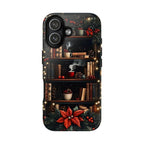 Bookish Christmas Phone Case, Bookshelf Holiday Library Bookcase Coffee Lover Gift iPhone Galaxy Pixel