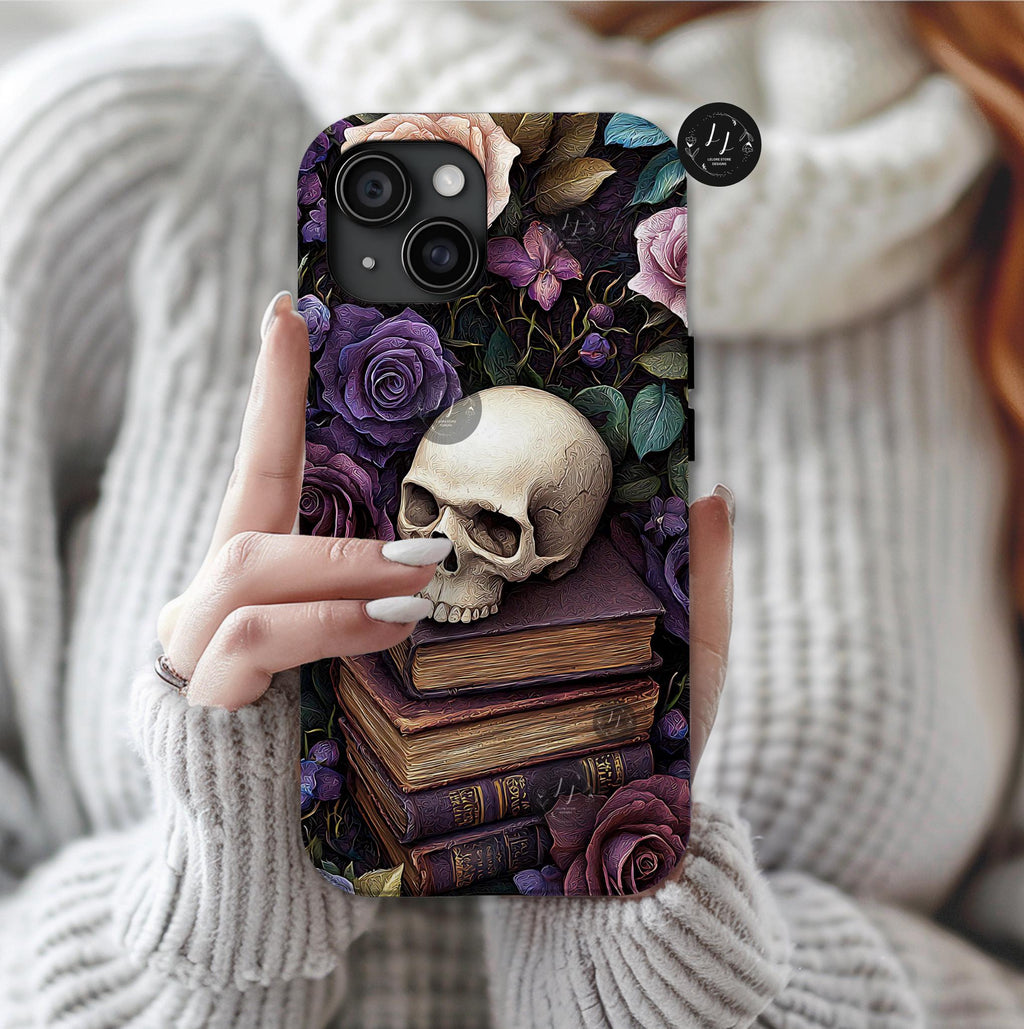 Dark Floral Skull Phone Case: Gothic Roses iPhone, Samsung, Pixel
