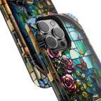 Bookish Dragon iPhone Case: Faux Stained Glass Bookshelf, MagSafe Compatible