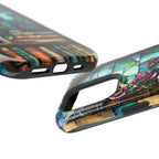 Bookish Dragon iPhone Case: Faux Stained Glass Bookshelf, MagSafe Compatible