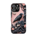 Gothic Raven iPhone Case: Pastel Floral Faux Carved Design, Magnetic Tough Case