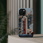 Boho Bookish MagSafe iPhone Case: Faux Embroidered Bookshelf & Coffee Cup