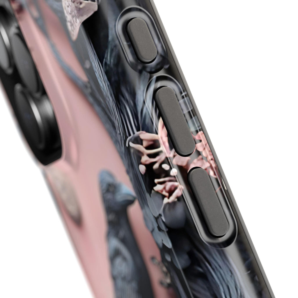 Gothic Raven iPhone Case: Pastel Floral Faux Carved Design, Magnetic Tough Case