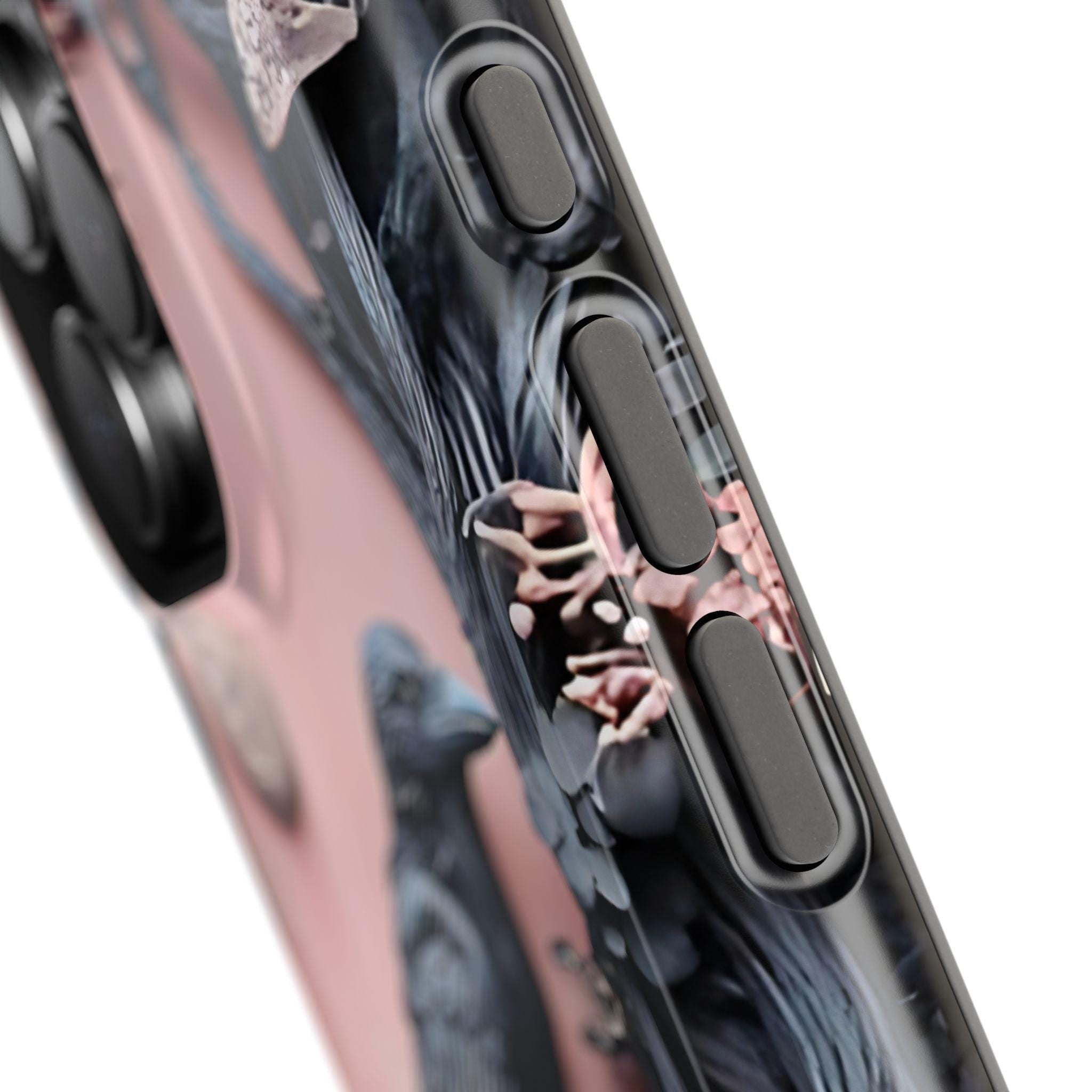 Gothic Raven iPhone Case: Pastel Floral Faux Carved Design, Magnetic Tough Case