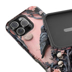 Gothic Raven iPhone Case: Pastel Floral Faux Carved Design, Magnetic Tough Case