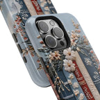 Boho Bookish MagSafe iPhone Case: Faux Embroidered Bookshelf & Coffee Cup