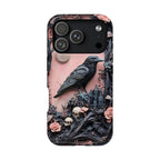 Gothic Raven iPhone Case: Pastel Floral Faux Carved Design, Magnetic Tough Case