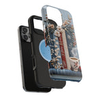 Boho Bookish MagSafe iPhone Case: Faux Embroidered Bookshelf & Coffee Cup