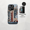 Boho Bookish MagSafe iPhone Case: Faux Embroidered Bookshelf & Coffee Cup