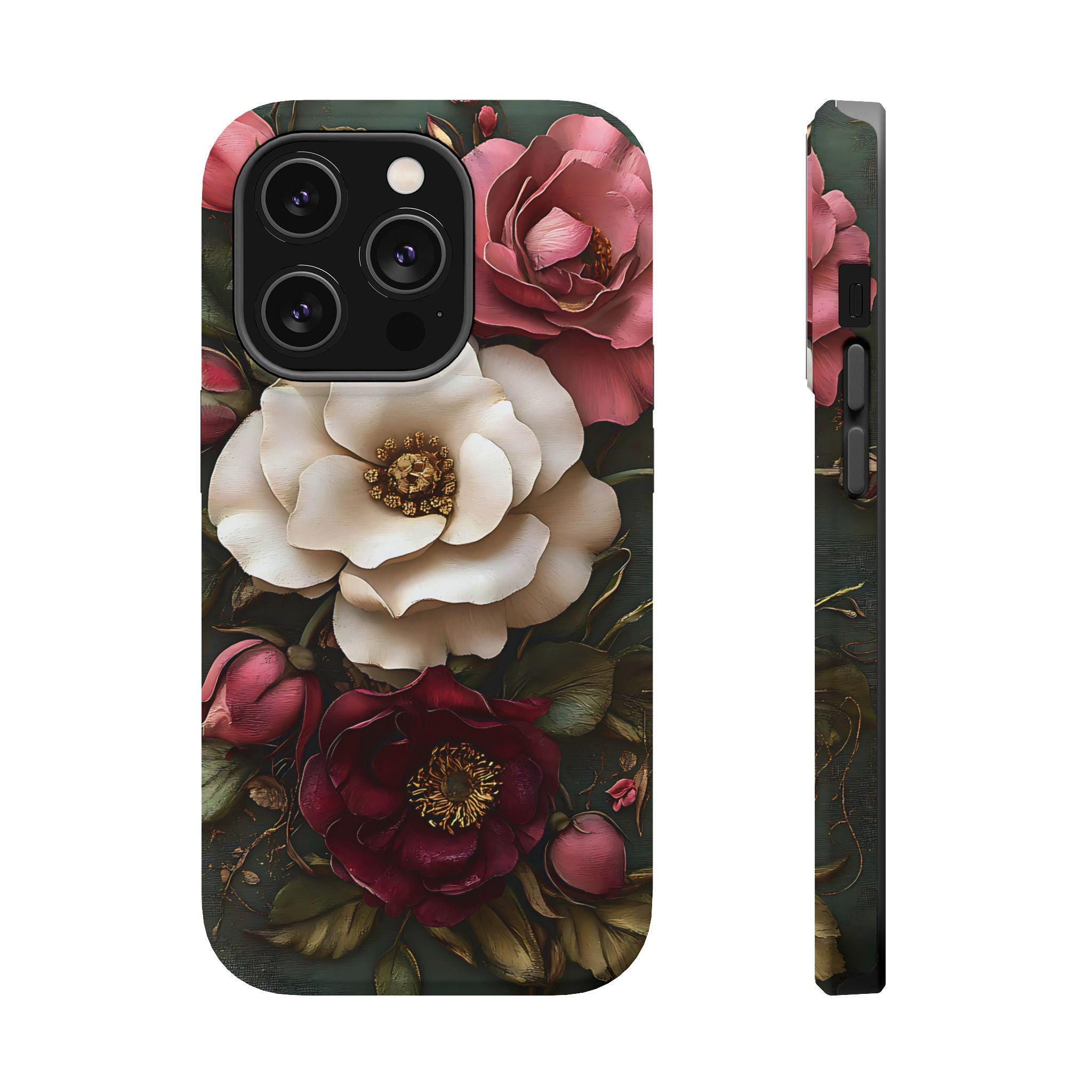 Floral iPhone Case: Vintage Flower Design, MagSafe Compatible, Glossy or Matte