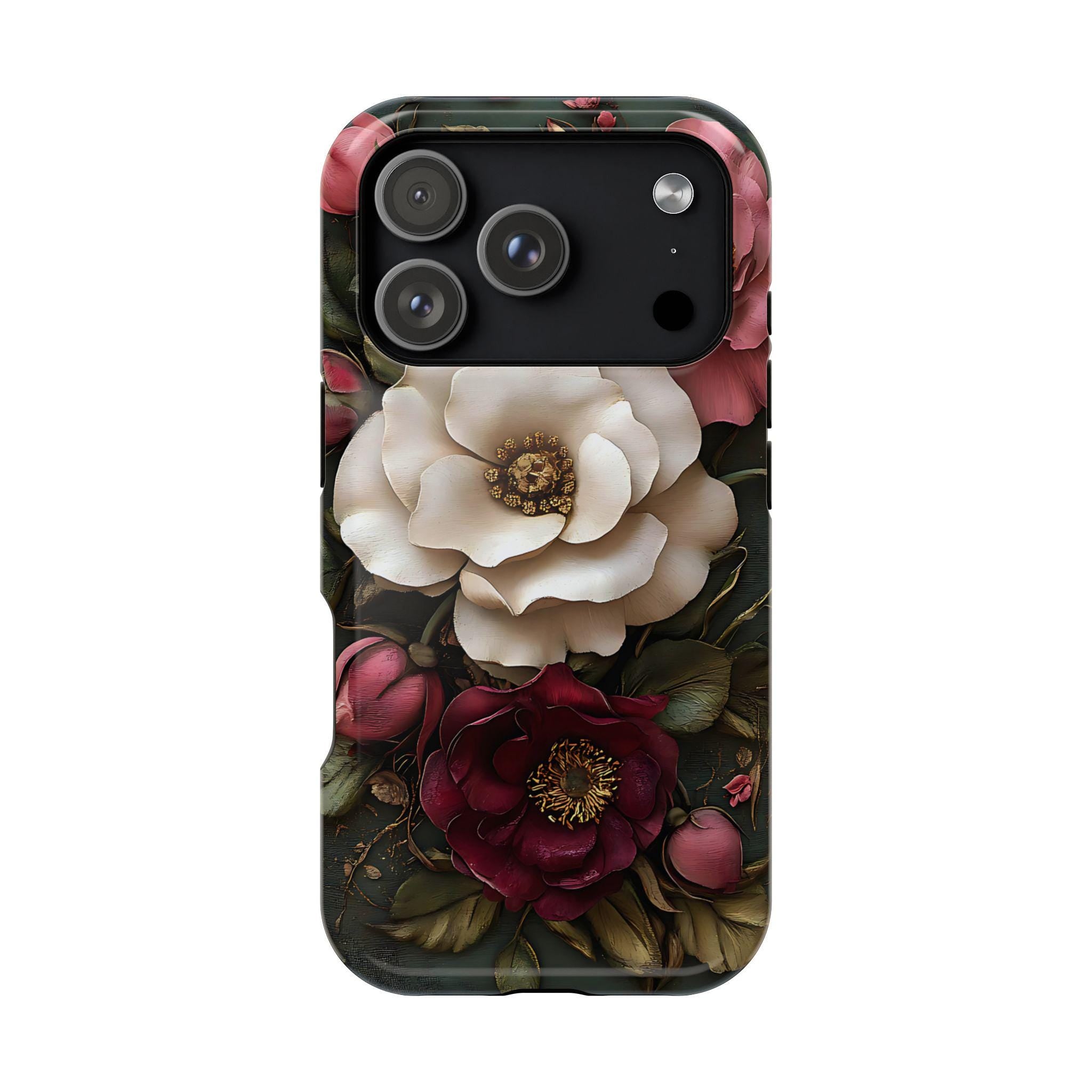 Floral iPhone Case: Vintage Flower Design, MagSafe Compatible, Glossy or Matte