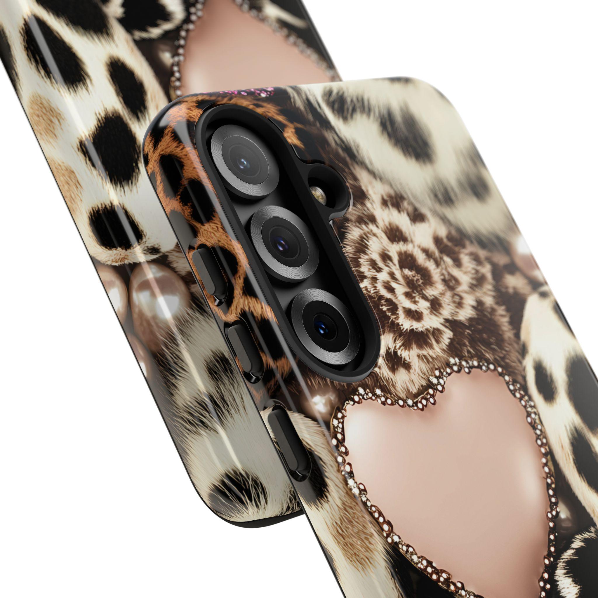 Pink Glitter Leopard Print Hearts Phone Case iPhone Galaxy Pixel,