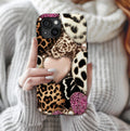 Pink Glitter Leopard Print Hearts Phone Case iPhone Galaxy Pixel,