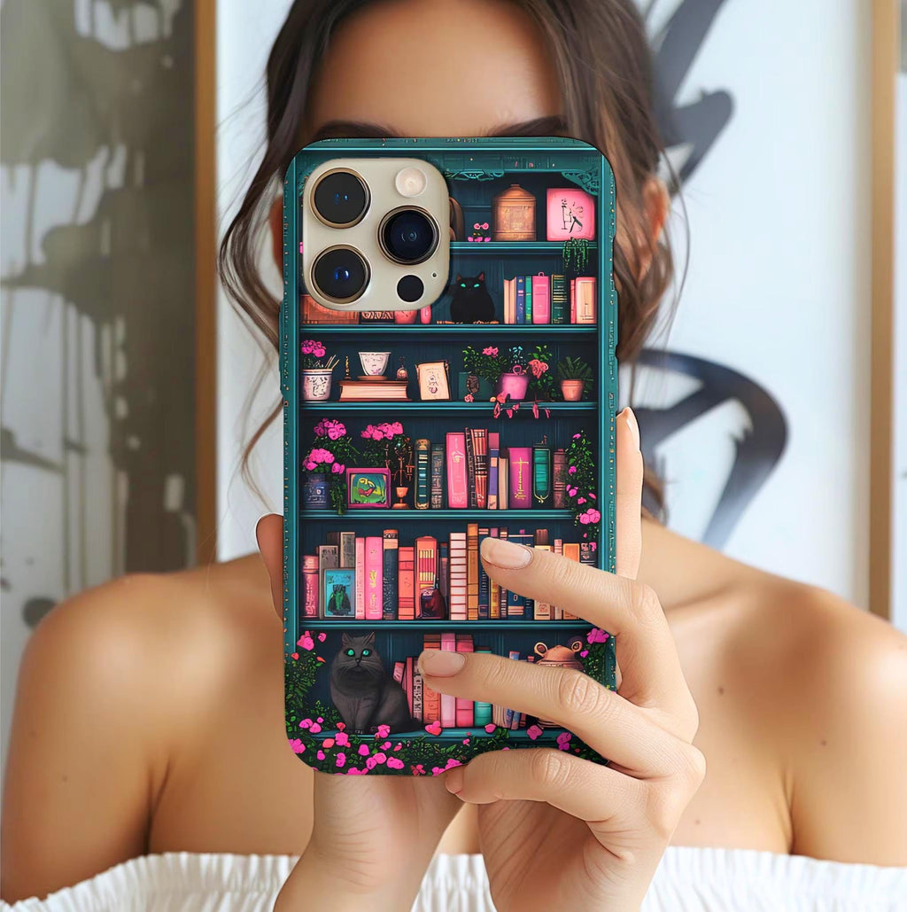 Bookish Phone Case, Book Cats Lover, Bookshelf Librarians Gifts, iPhone Galaxy Pixel Cover